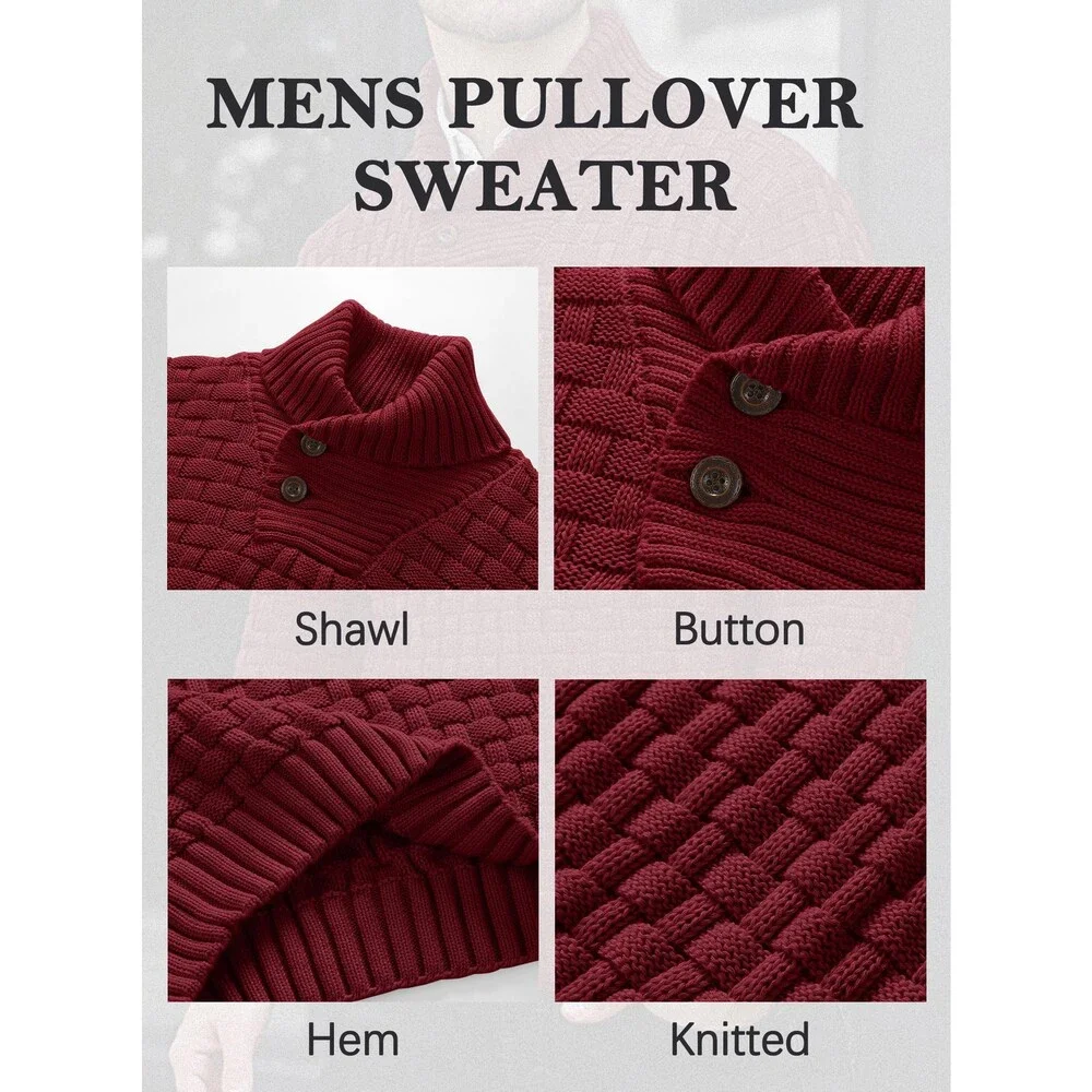 Arcciit Men's Wine Pullover Fall Winter Turtleneck Cable Knit V Neck XL